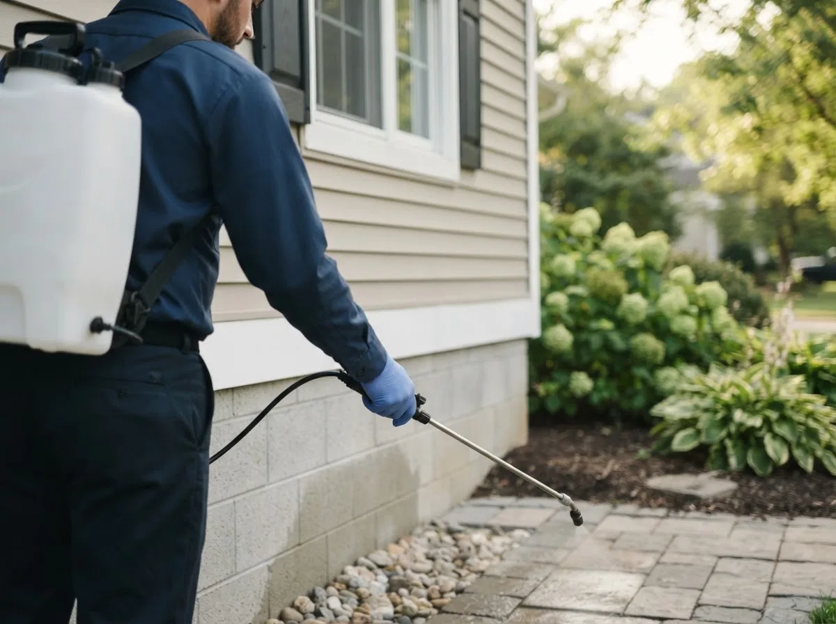Pest control technician inspecting a home in Austinville, VA